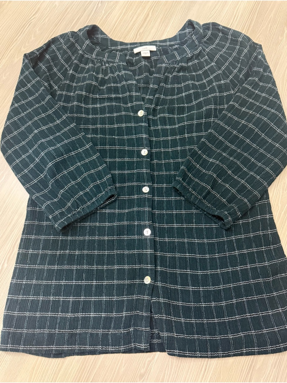J.Jill Women’s Green Plaid 3/4 Sleeve V-Neck Button-Up Top Stretch XS